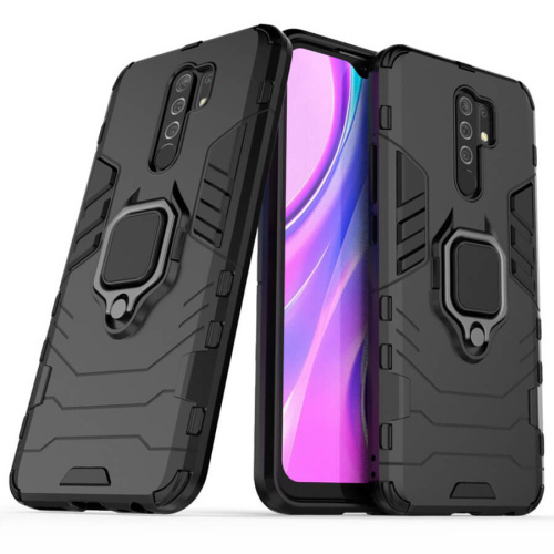 Xiaomi Redmi  9 Hybrid Shockproof Armor Case 360 Degree Metal Rotating Ring for Car Mount Holder BLACK (oem)